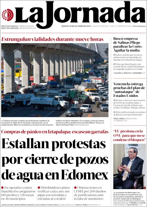 Portada de La Jornada del martes, 28 de octubre de 2025
