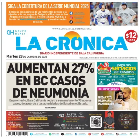 Portada de La Cronica del martes, 28 de octubre de 2025