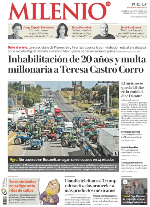 Portada de Milenio Puebla del martes, 28 de octubre de 2025