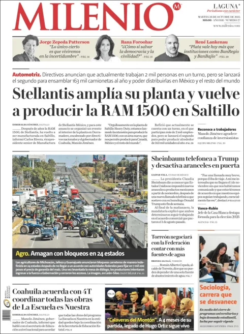 Portada de Milenio Laguna del martes, 28 de octubre de 2025