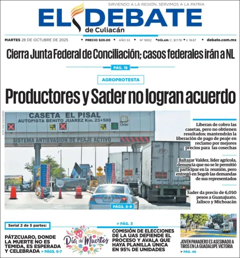 Portada de El Debate de Culiacan del martes, 28 de octubre de 2025