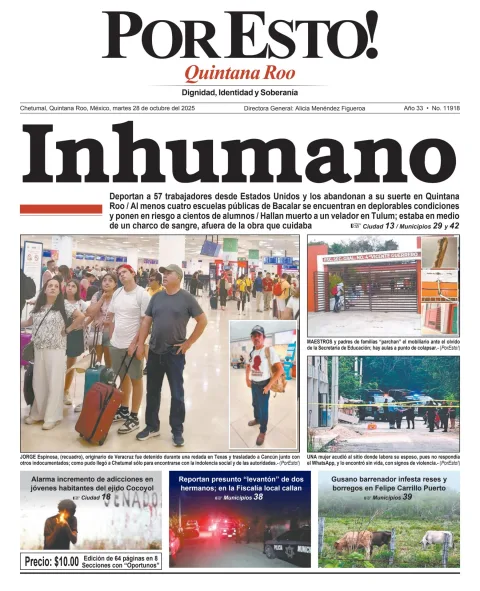 Portada de Por Esto (quintana Roo Chetumal) del martes, 28 de octubre de 2025
