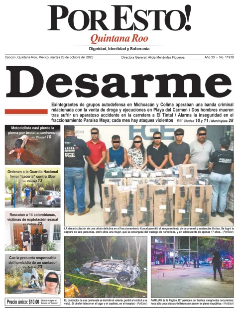 Portada de Por Esto (quintana Roo Cancun) del martes, 28 de octubre de 2025