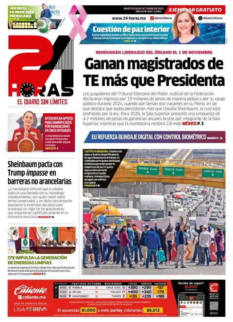 Portada de 24 Horas del martes, 28 de octubre de 2025