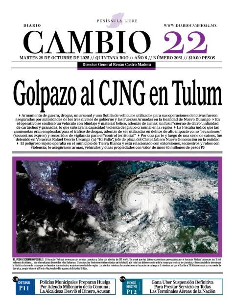 Portada de Diario Cambio 22 (portada) del martes, 28 de octubre de 2025