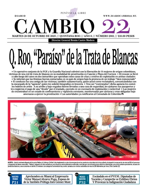 Portada de Diario Cambio 22 (contraportada) del martes, 28 de octubre de 2025