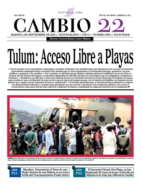 Portada de Diario Cambio 22 (contraportada) del martes, 2 de septiembre de 2025
