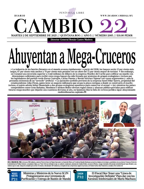 Portada de Diario Cambio 22 (portada) del martes, 2 de septiembre de 2025