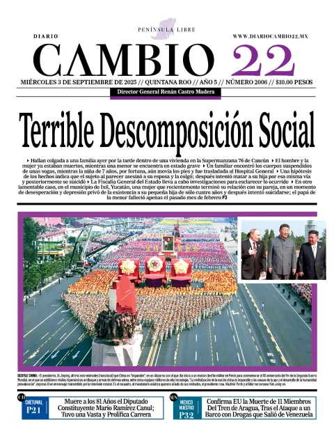 Portada de Diario Cambio 22 (portada) del miércoles, 3 de septiembre de 2025