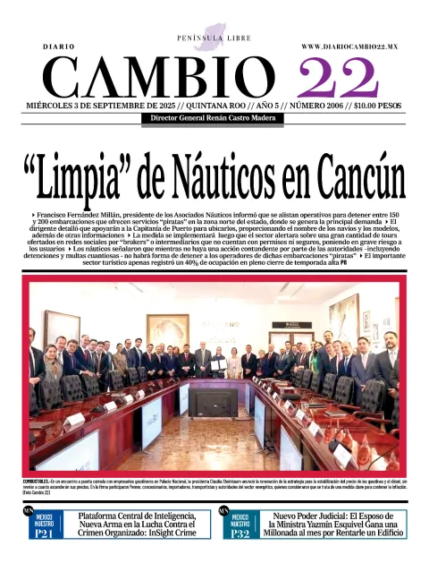 Portada de Diario Cambio 22 (contraportada) del miércoles, 3 de septiembre de 2025