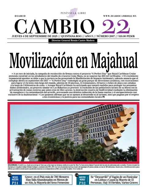 Portada de Diario Cambio 22 (contraportada) del jueves, 4 de septiembre de 2025