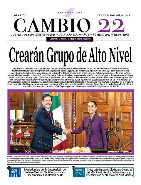Portada de Diario Cambio 22 (portada) del jueves, 4 de septiembre de 2025