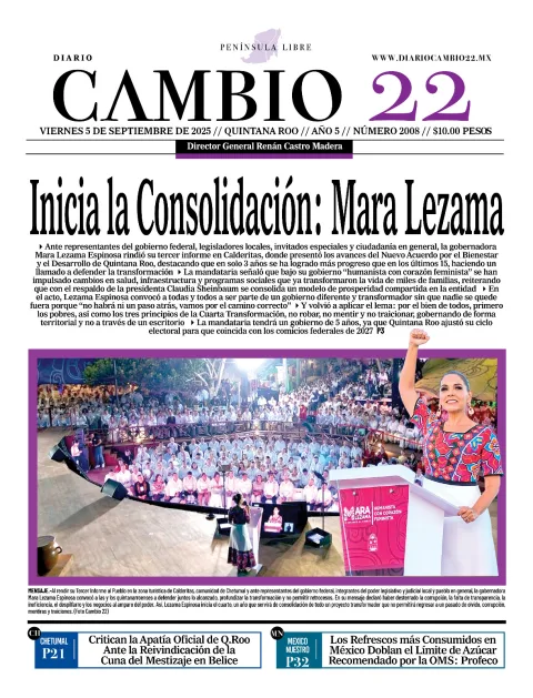 Portada de Diario Cambio 22 (portada) del viernes, 5 de septiembre de 2025