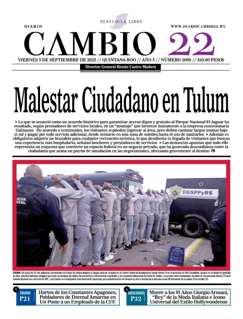 Portada de Diario Cambio 22 (contraportada) del viernes, 5 de septiembre de 2025