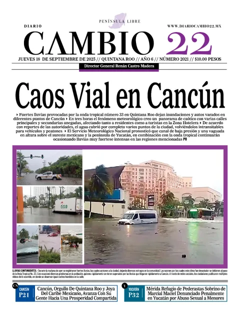 Portada de Diario Cambio 22 (portada) del jueves, 18 de septiembre de 2025