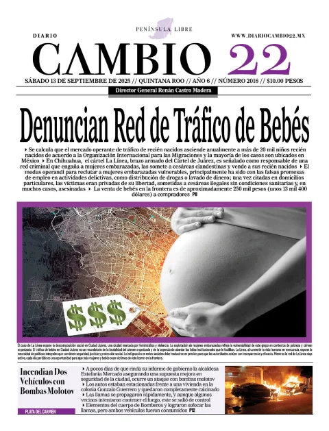 Portada de Diario Cambio 22 (contraportada) del sábado, 13 de septiembre de 2025