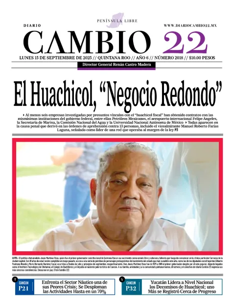 Portada de Diario Cambio 22 (portada) del lunes, 15 de septiembre de 2025