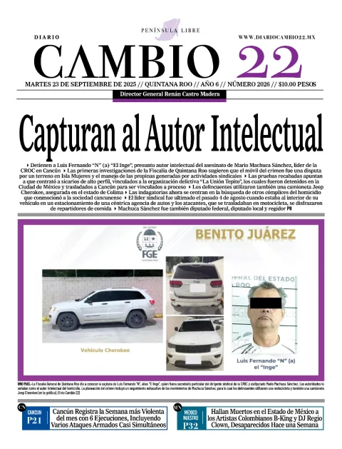 Portada de Diario Cambio 22 (portada) del martes, 23 de septiembre de 2025