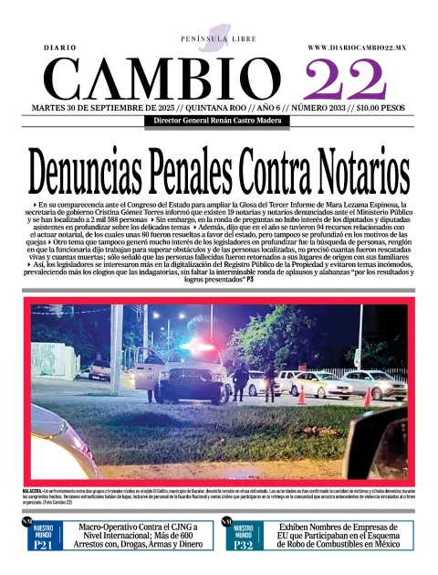 Portada de Diario Cambio 22 (contraportada) del martes, 30 de septiembre de 2025