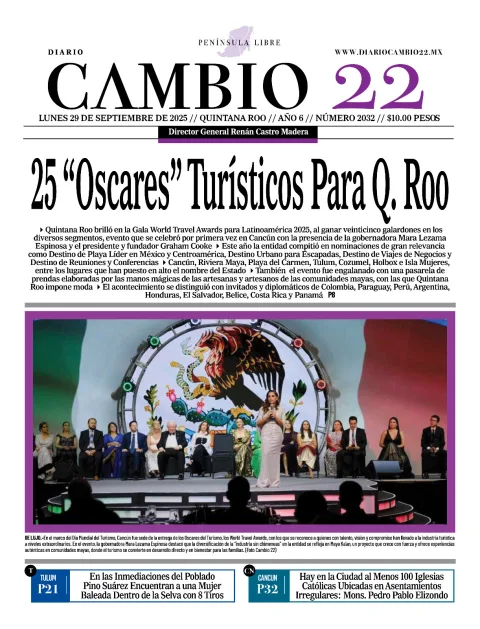 Portada de Diario Cambio 22 (portada) del lunes, 29 de septiembre de 2025