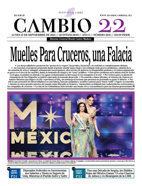 Portada de Diario Cambio 22 (contraportada) del lunes, 15 de septiembre de 2025