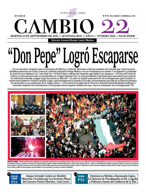 Portada de Diario Cambio 22 (contraportada) del martes, 23 de septiembre de 2025