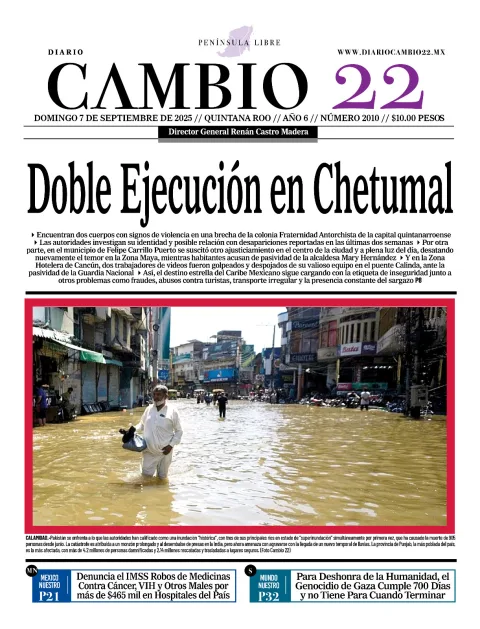 Portada de Diario Cambio 22 (contraportada) del domingo, 7 de septiembre de 2025