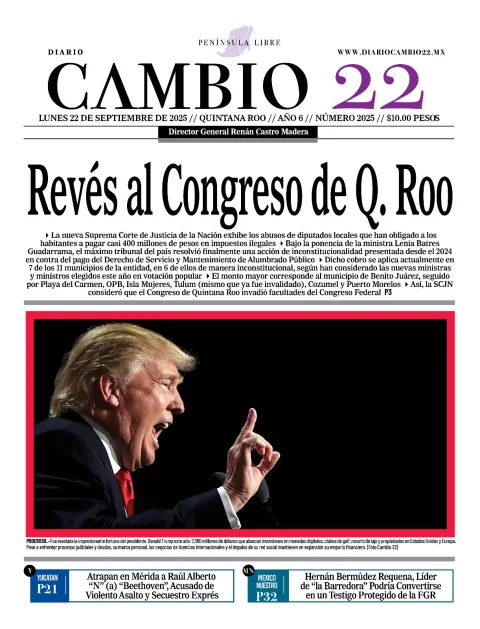 Portada de Diario Cambio 22 (contraportada) del lunes, 22 de septiembre de 2025