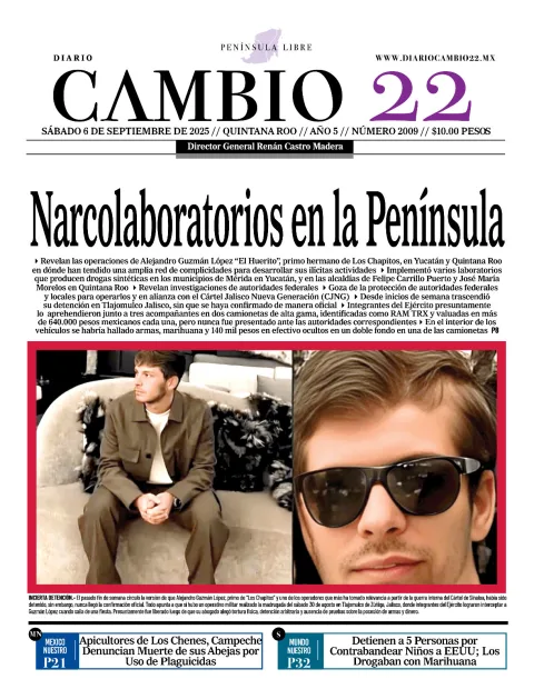 Portada de Diario Cambio 22 (contraportada) del sábado, 6 de septiembre de 2025