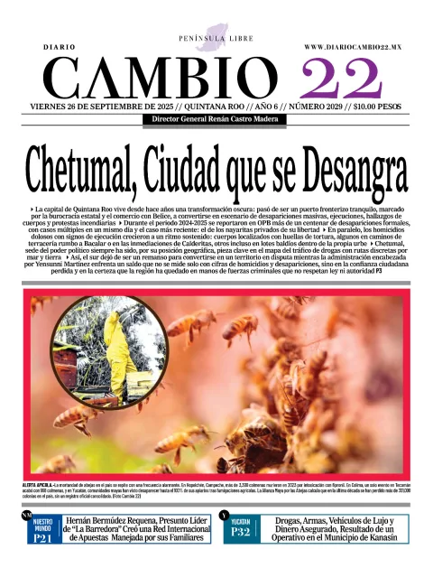 Portada de Diario Cambio 22 (contraportada) del viernes, 26 de septiembre de 2025