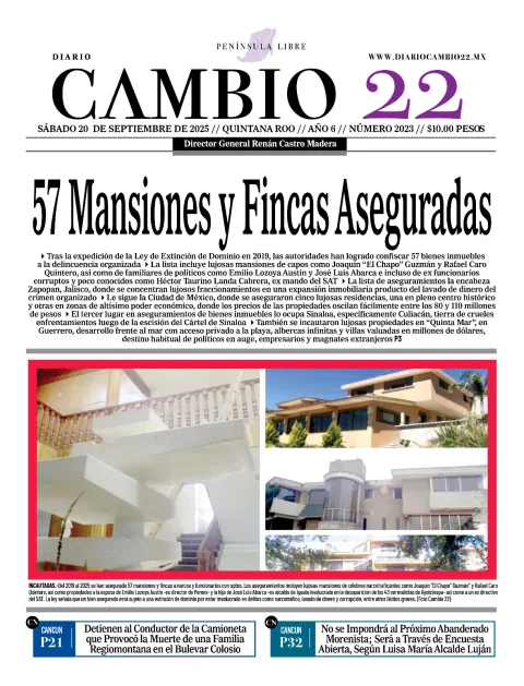 Portada de Diario Cambio 22 (contraportada) del sábado, 20 de septiembre de 2025