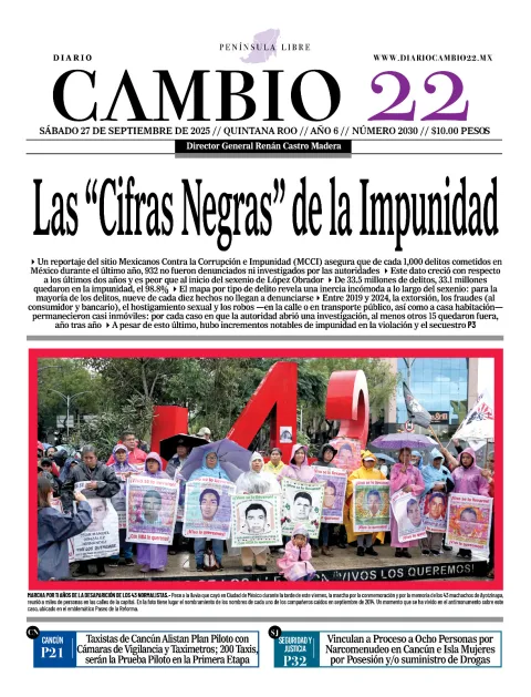 Portada de Diario Cambio 22 (contraportada) del sábado, 27 de septiembre de 2025