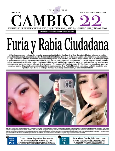 Portada de Diario Cambio 22 (portada) del viernes, 26 de septiembre de 2025