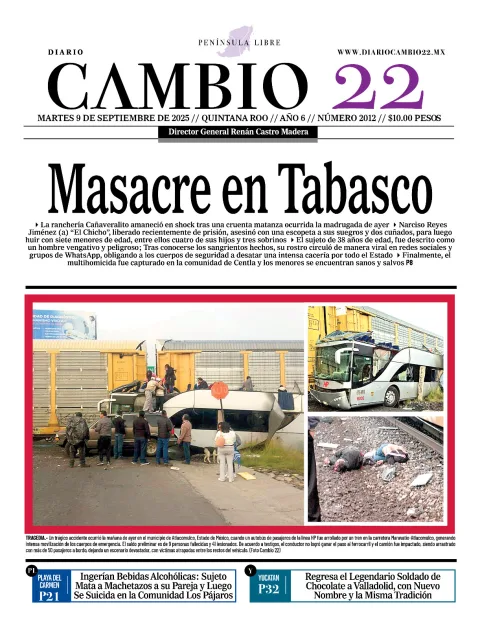 Portada de Diario Cambio 22 (contraportada) del martes, 9 de septiembre de 2025