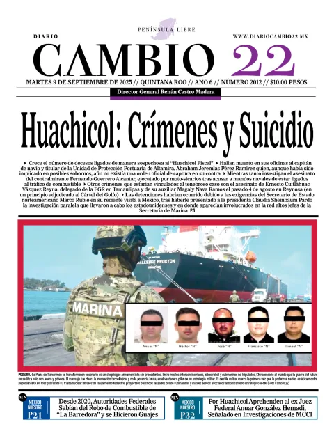 Portada de Diario Cambio 22 (portada) del martes, 9 de septiembre de 2025