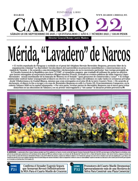 Portada de Diario Cambio 22 (portada) del sábado, 20 de septiembre de 2025