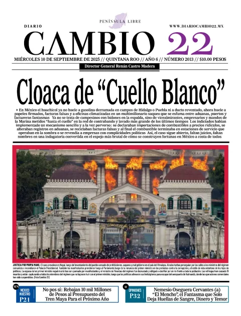 Portada de Diario Cambio 22 (contraportada) del miércoles, 10 de septiembre de 2025