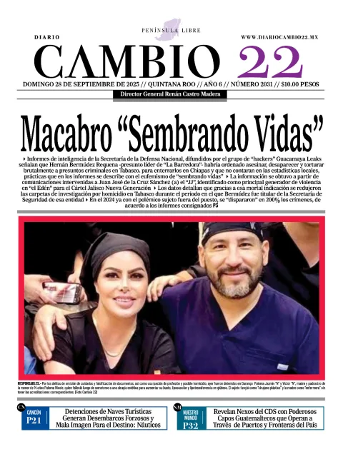 Portada de Diario Cambio 22 (contraportada) del domingo, 28 de septiembre de 2025