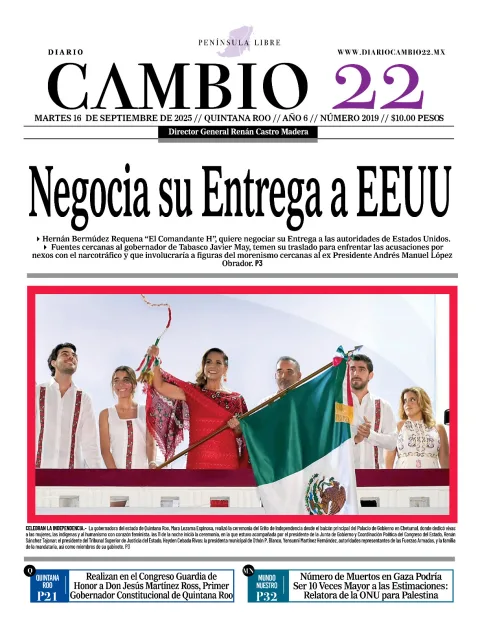 Portada de Diario Cambio 22 (contraportada) del martes, 16 de septiembre de 2025