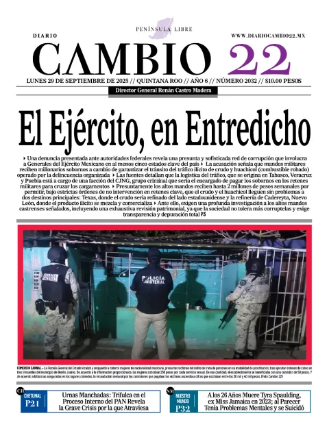 Portada de Diario Cambio 22 (contraportada) del lunes, 29 de septiembre de 2025