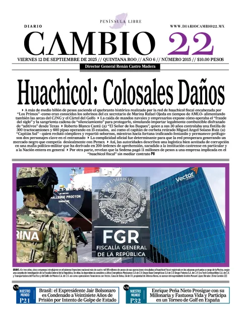 Portada de Diario Cambio 22 (contraportada) del viernes, 12 de septiembre de 2025