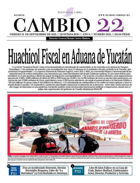 Portada de Diario Cambio 22 (contraportada) del viernes, 19 de septiembre de 2025