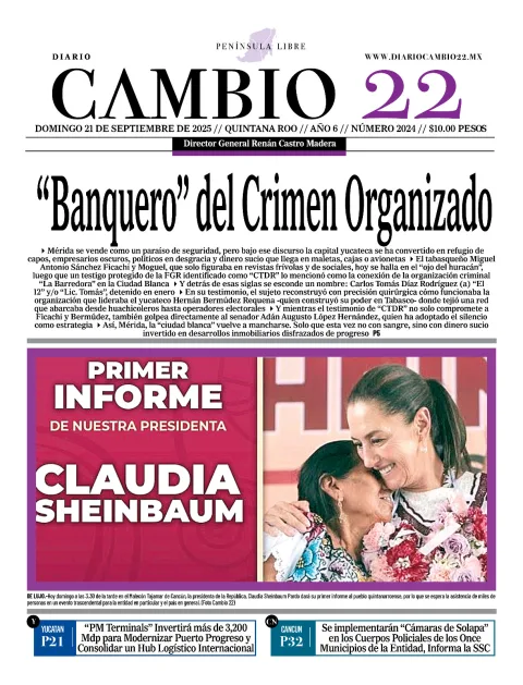 Portada de Diario Cambio 22 (portada) del domingo, 21 de septiembre de 2025