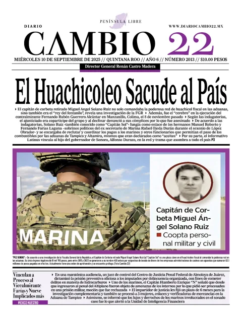 Portada de Diario Cambio 22 (portada) del miércoles, 10 de septiembre de 2025
