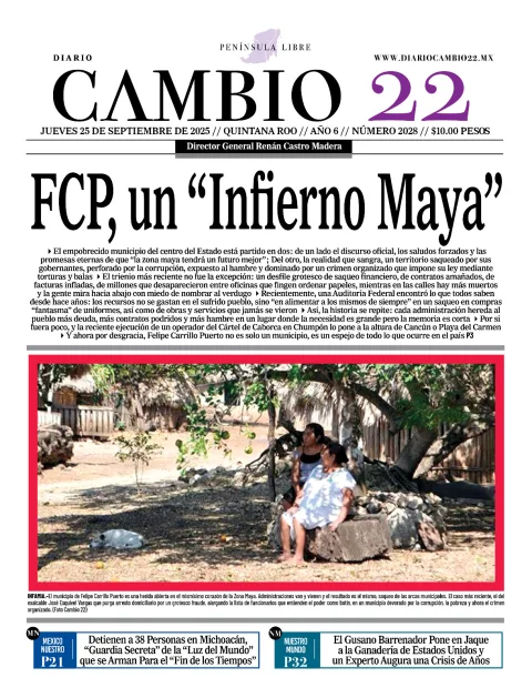 Portada de Diario Cambio 22 (contraportada) del jueves, 25 de septiembre de 2025