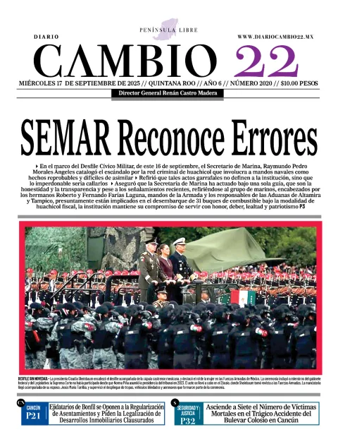 Portada de Diario Cambio 22 (contraportada) del miércoles, 17 de septiembre de 2025