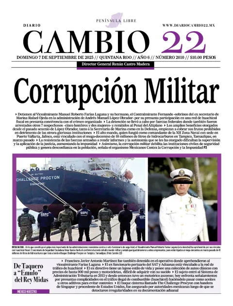 Portada de Diario Cambio 22 (portada) del domingo, 7 de septiembre de 2025