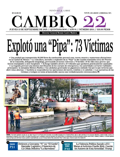 Portada de Diario Cambio 22 (contraportada) del jueves, 11 de septiembre de 2025