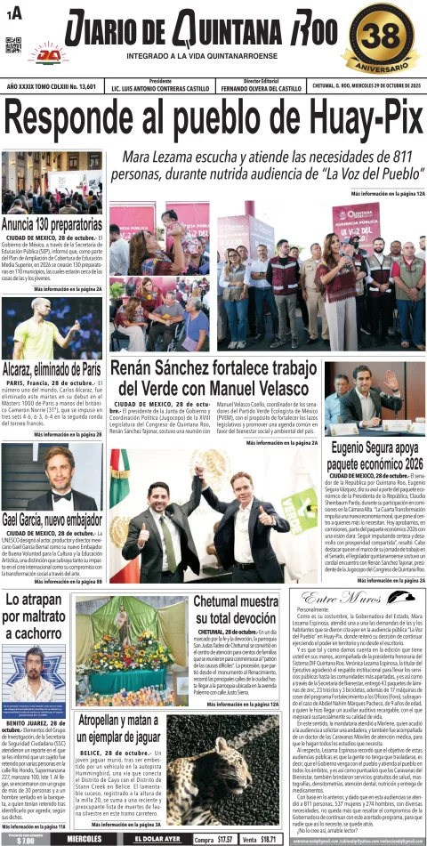 Portada de Diario de Quintana Roo (portada)