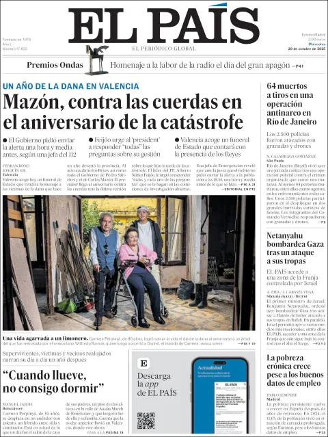 Portada de El Pais del miércoles, 29 de octubre de 2025